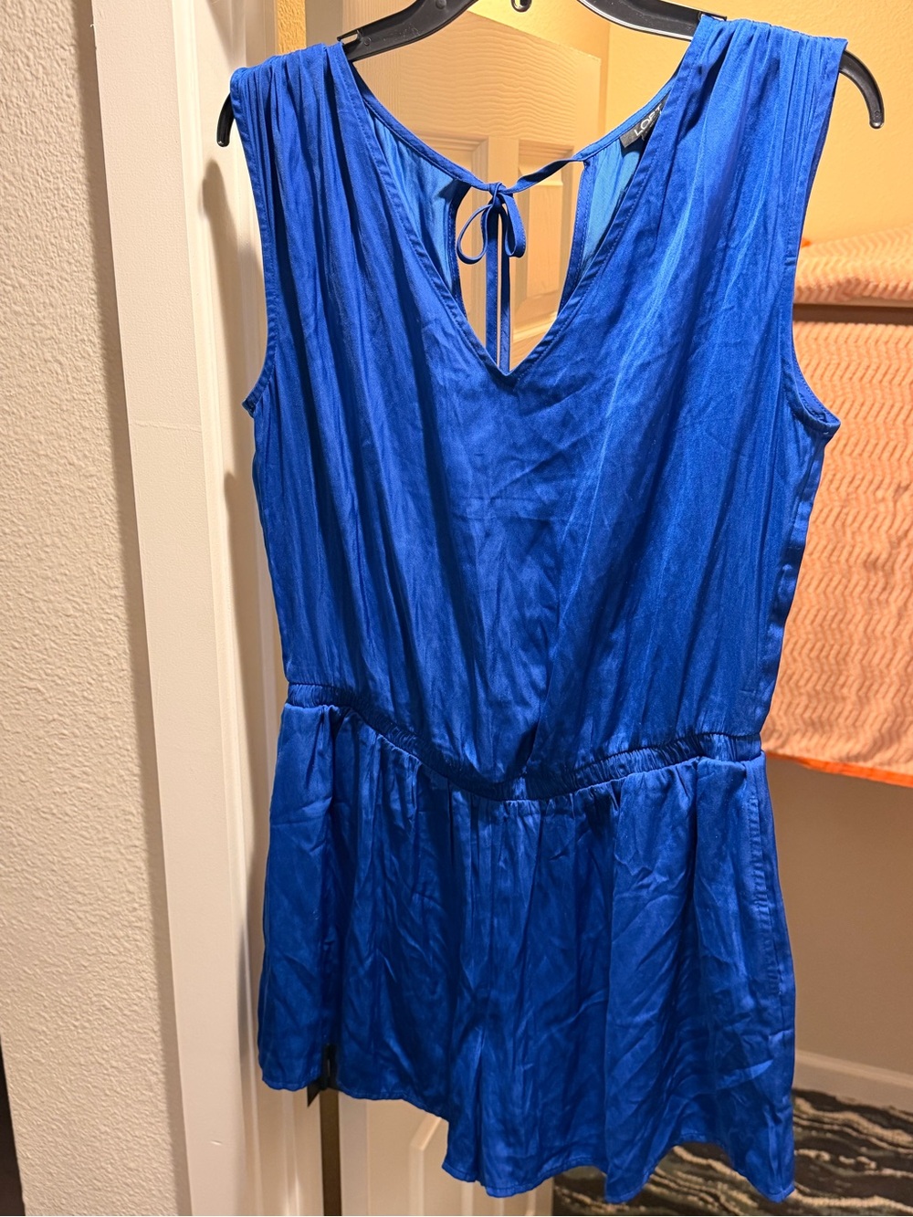 LOFT Blue V-Neck Sleeveless Satin Romper
